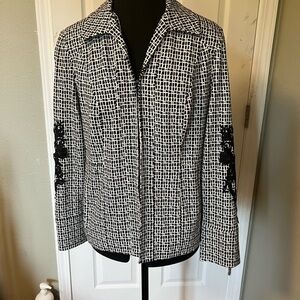 Chicos Black Floral Appliqué Tweed Blazer Size 4/6
